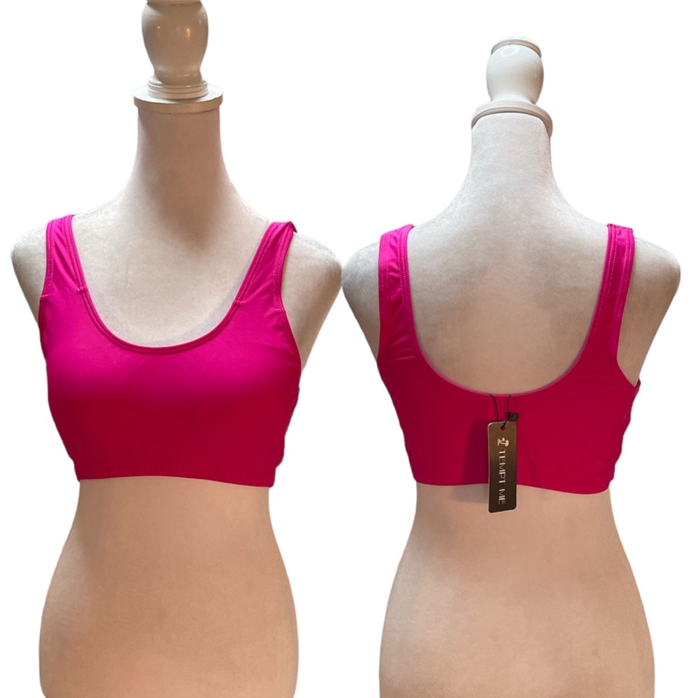 NWT - Tempt Me Hot Pink Elastic Bottom Sports Bra with Built in Pads Size Medium
